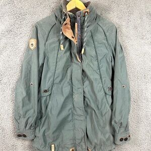 Naketano Brave New Word Womens Green Full Zip Jacket Corduroy Trim Owl Patch S